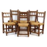 A set of six Spanish walnut and rush seated chairs, previously ascribed as c.