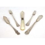 A mixed parcel of Victorian and later silver comprising two pickle forks,