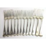 A set of six Victorian silver old English pattern table forks, maker FE, Birmingham 1888,