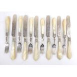A set of six Victorian mother of pearl handled and silver bladed dessert knives,