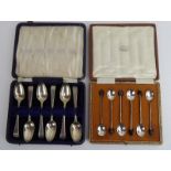 A cased set of six silver bean end coffee spoons, Sheffield 1916,