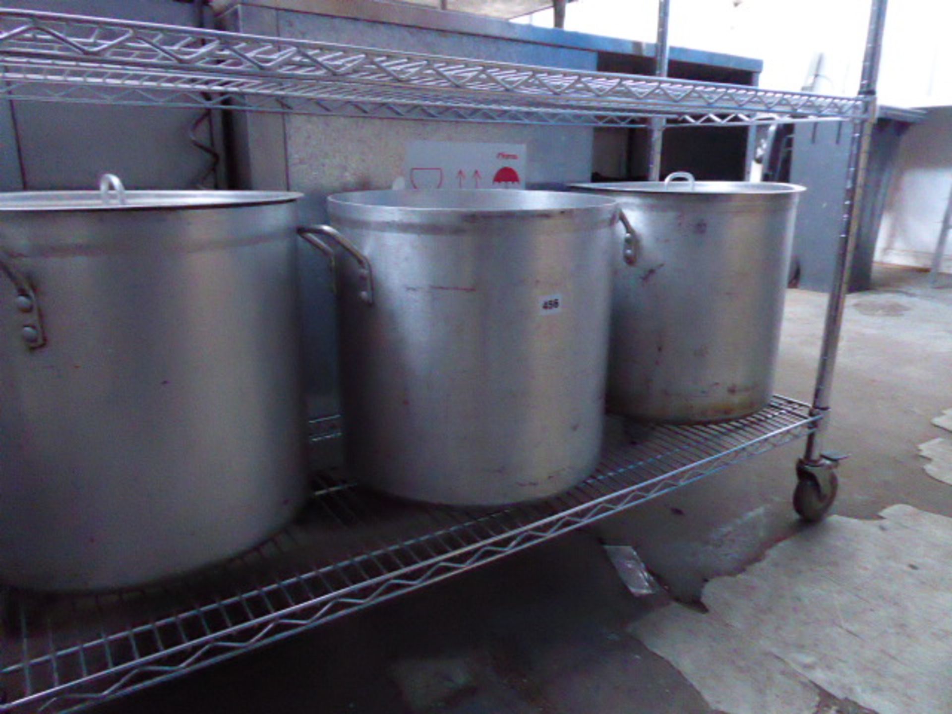 3 large aluminum stock pots with 2 handles, 2 with lids