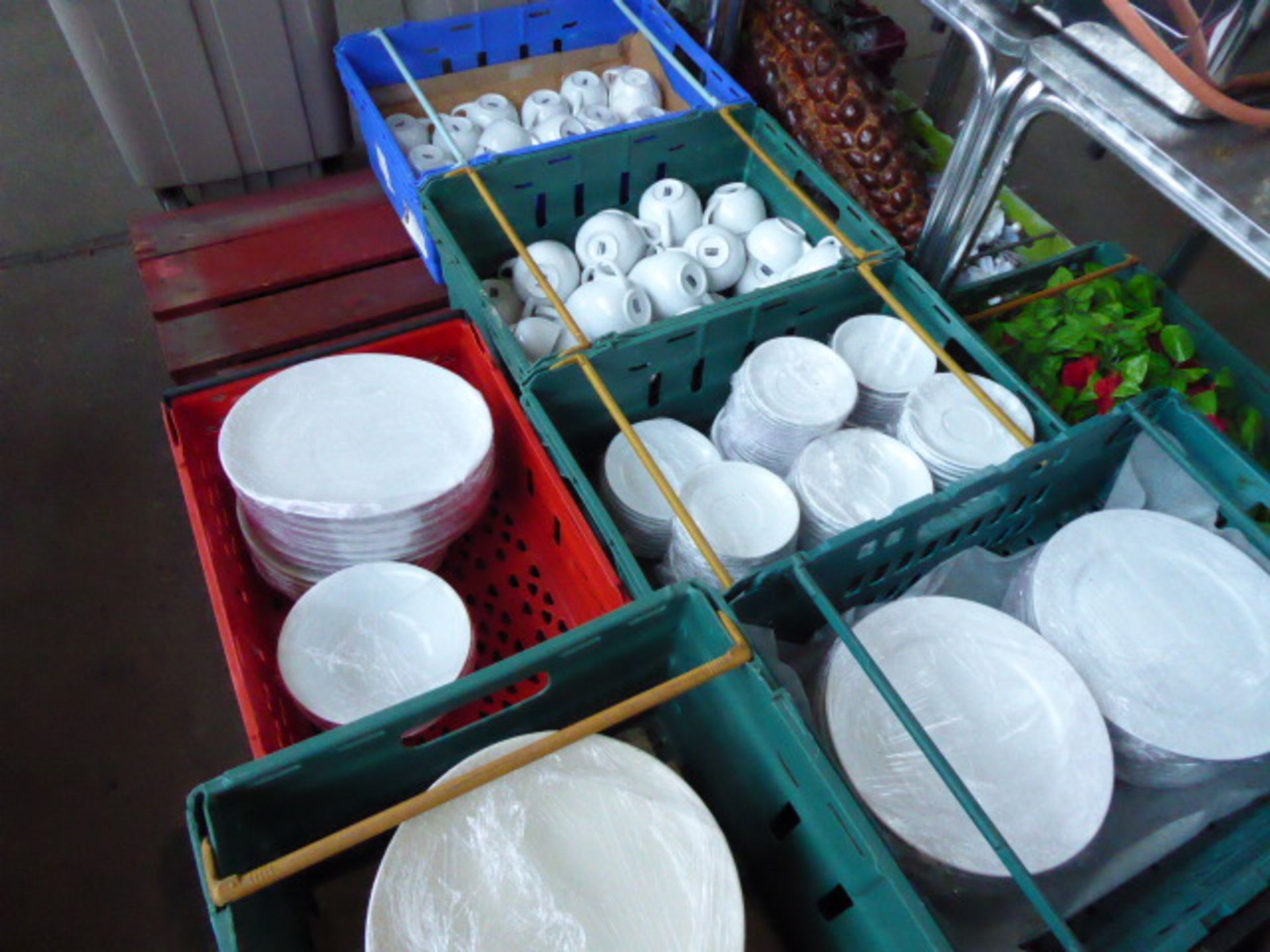 Three pallets of white crockery including a large number of dinner plates, side plates, bowls, - Image 3 of 4