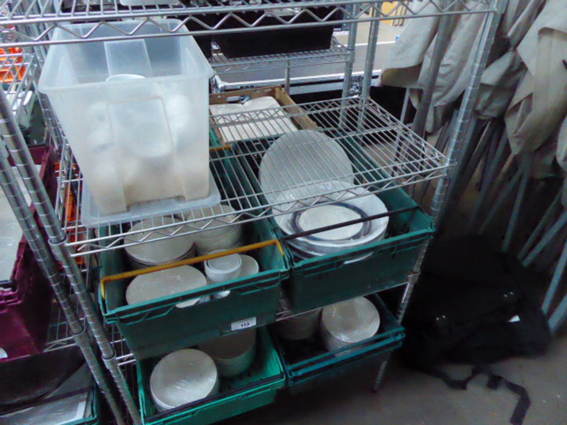 Three shelves of white crockery and Melamine serving dishes - Image 2 of 2