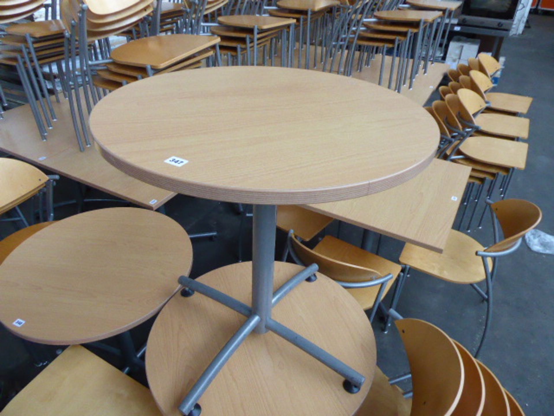 70cm diameter canteen-type table with set of 4 matching EFE stacking chairs