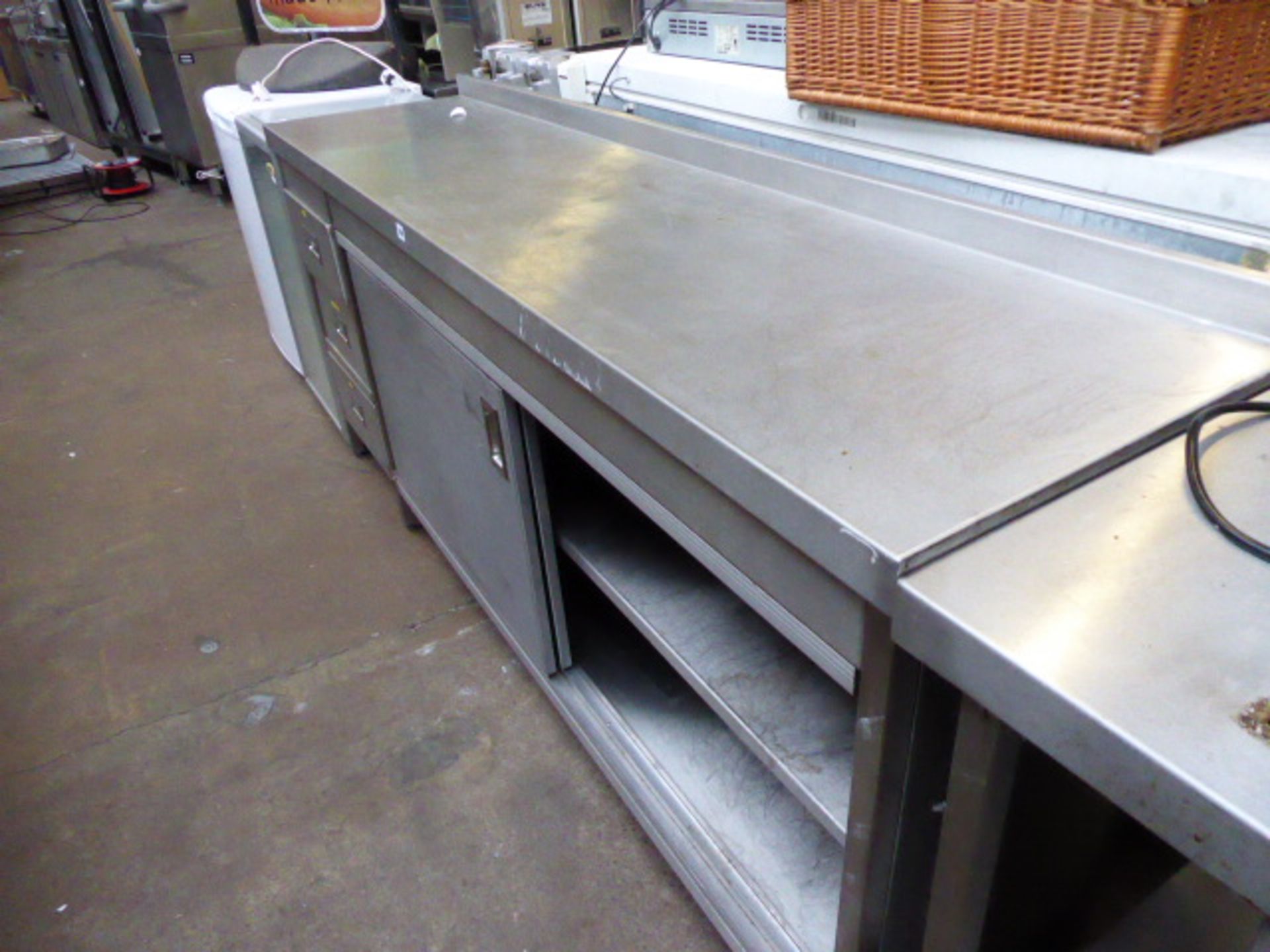 200cm stainless steel preparation table with drawers and cupboards under