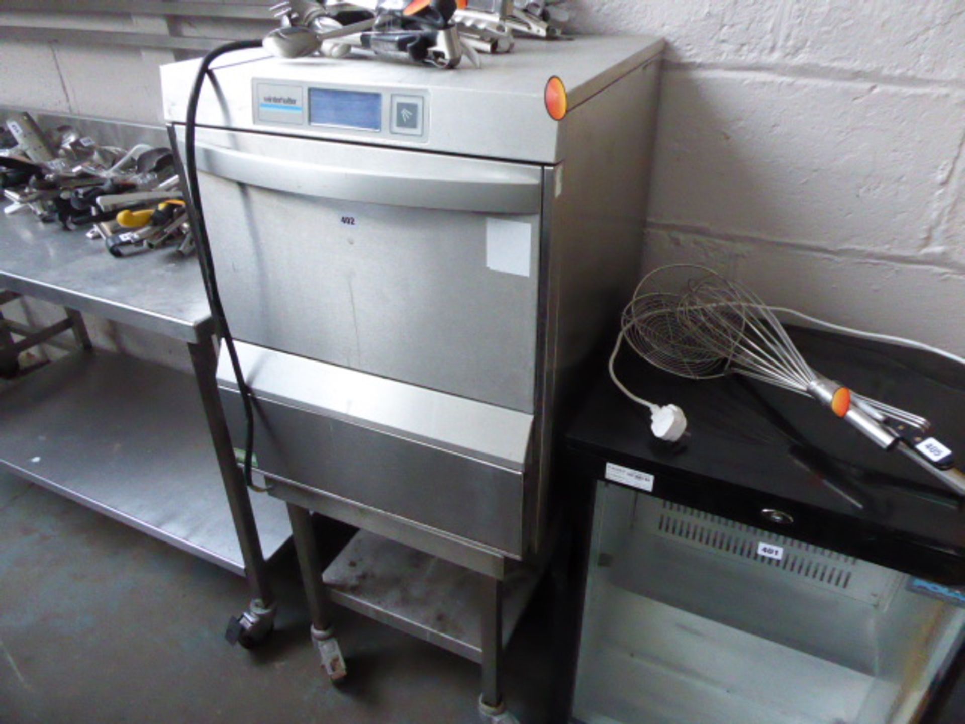 60cm Winterhalter under counter dish washer with low level stainless steel mobile trolley