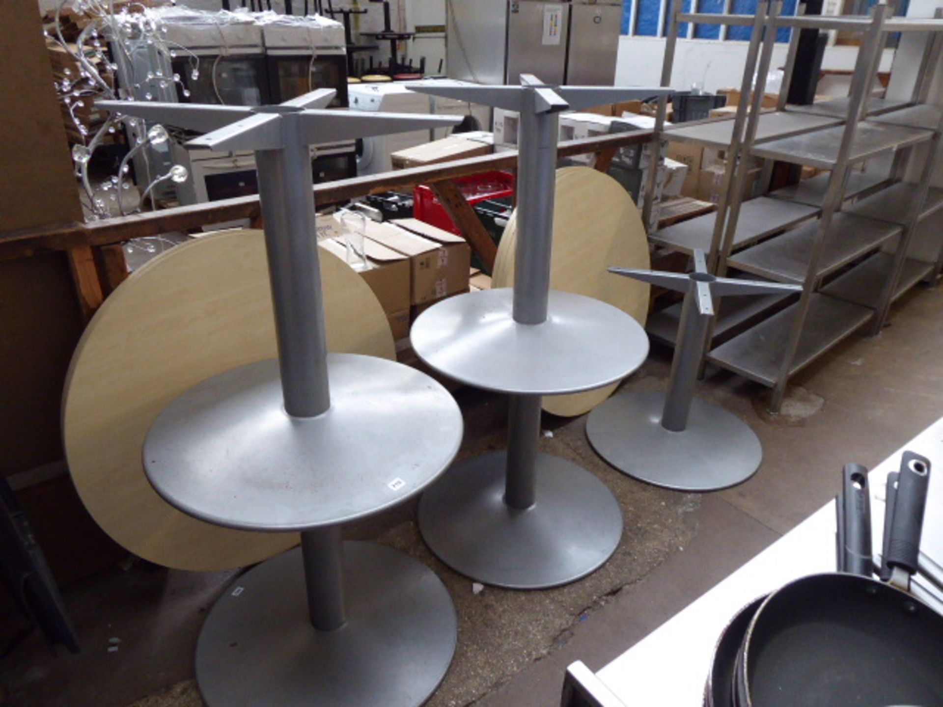 5 circular canteen type tables with pedestal bases