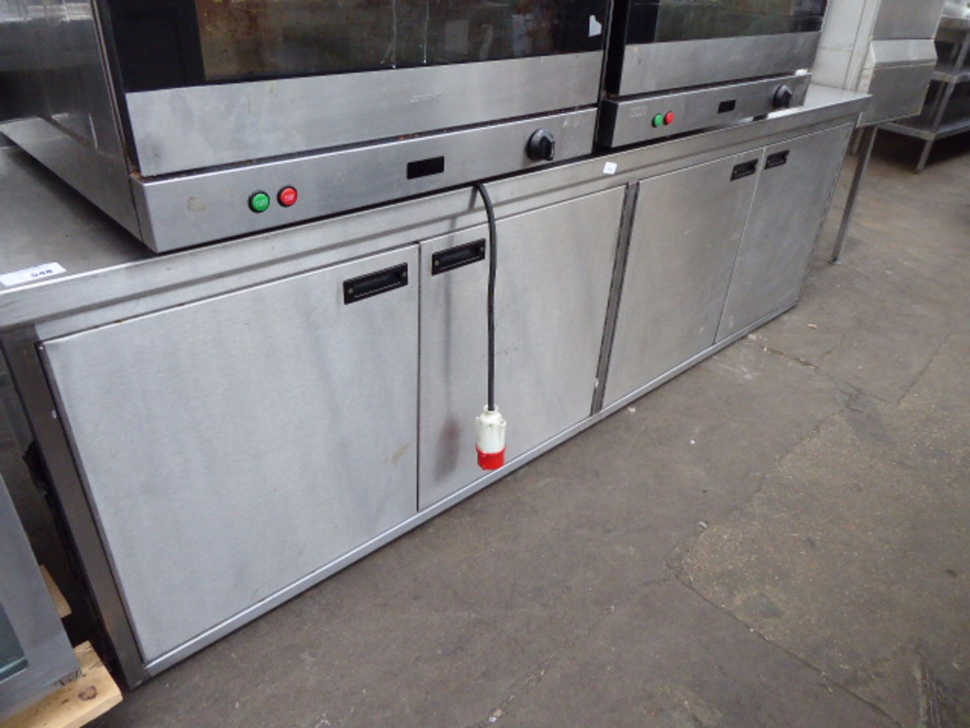 240cm stainless steel cabinet with preparation tabletop and 4 doors below