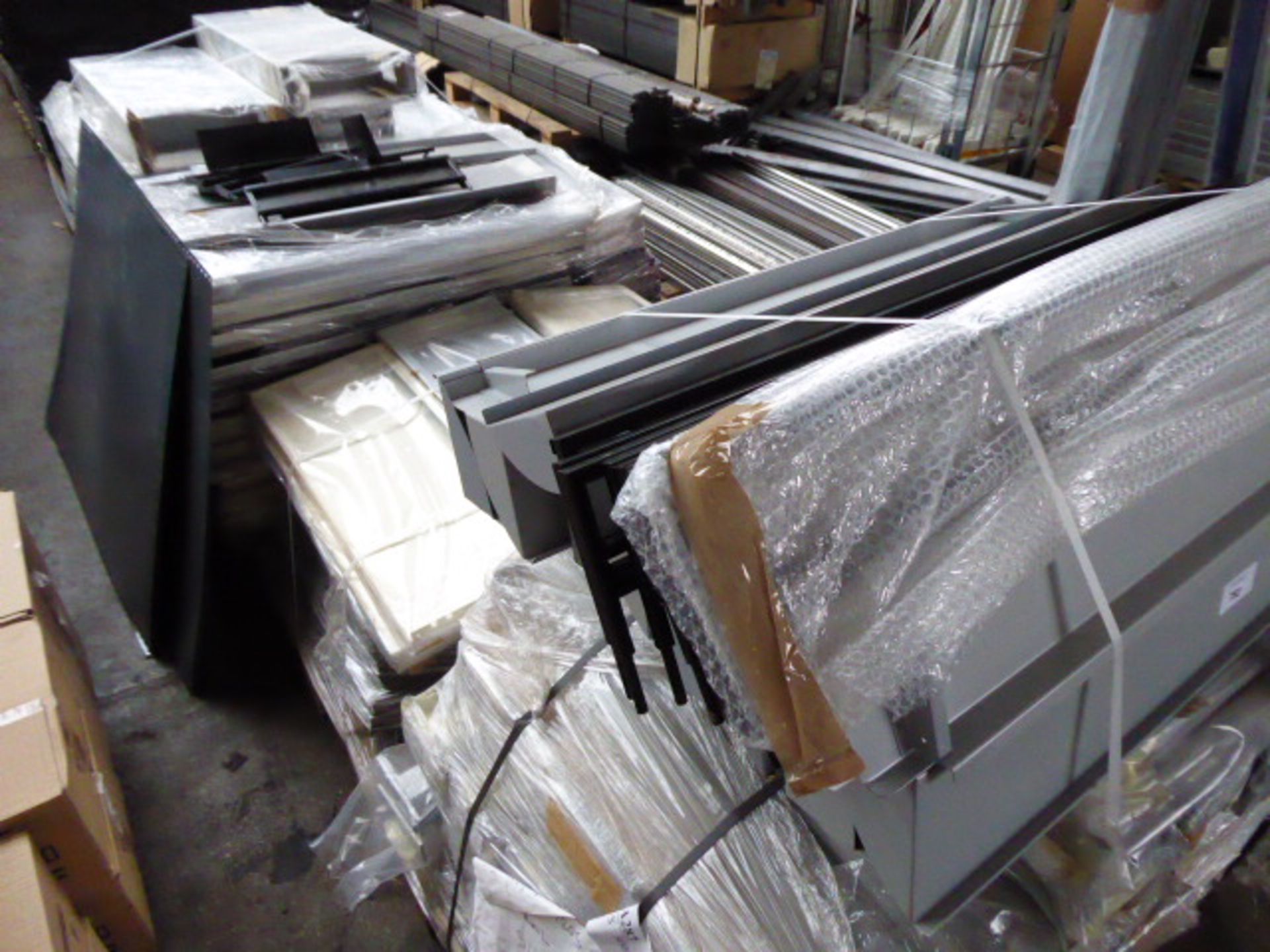 Large quantity of library and office style metal stocks and work in progress. Includes 8 pallets