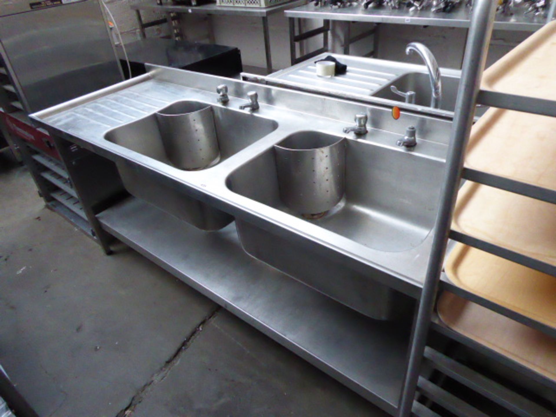 175cm stainless steel double bowl sink with draining board, tap sets and draining board under