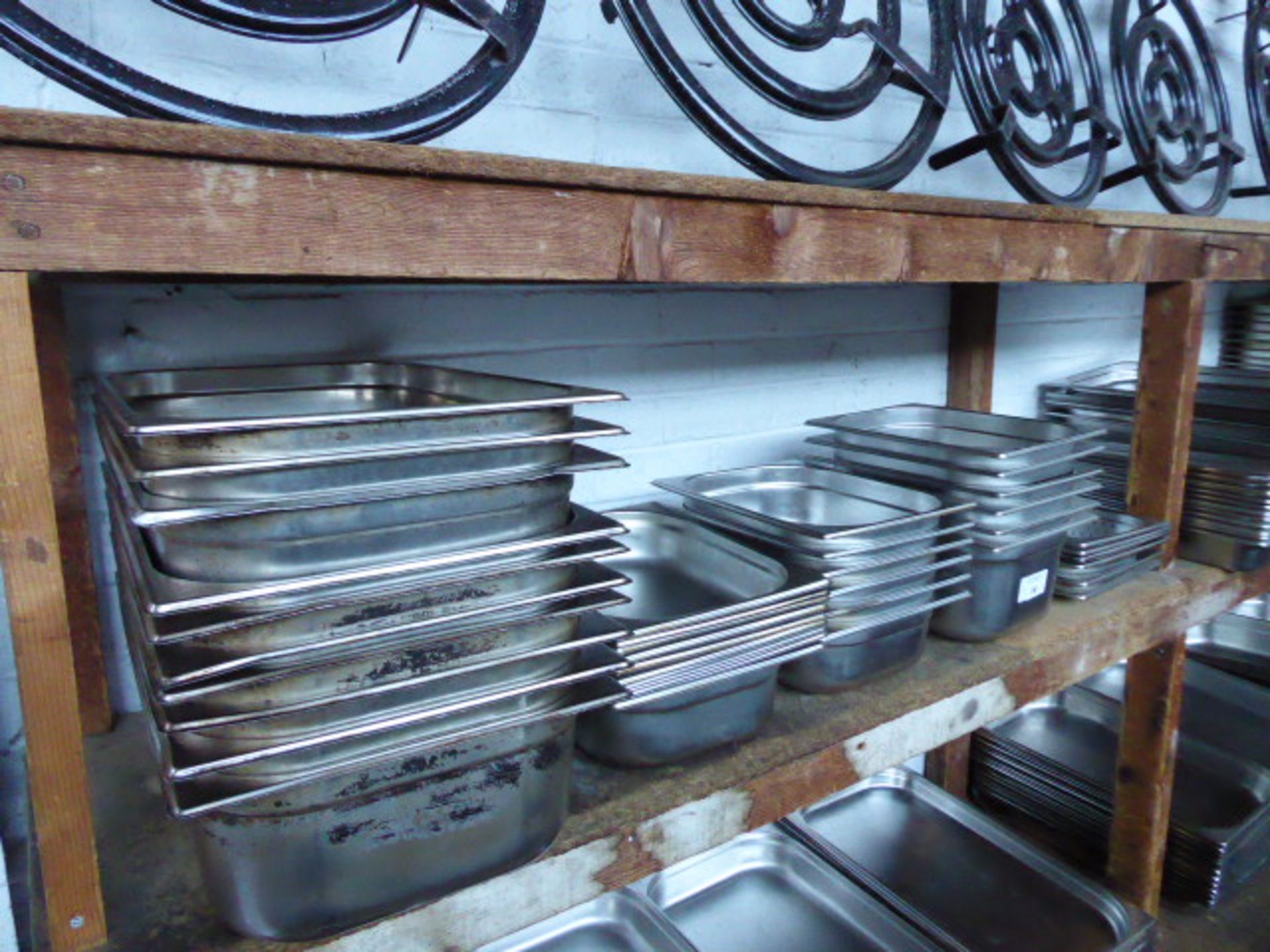 Bay of approximately ten stainless steel deep Gastronorm pans and approximately twenty half sized - Image 2 of 2