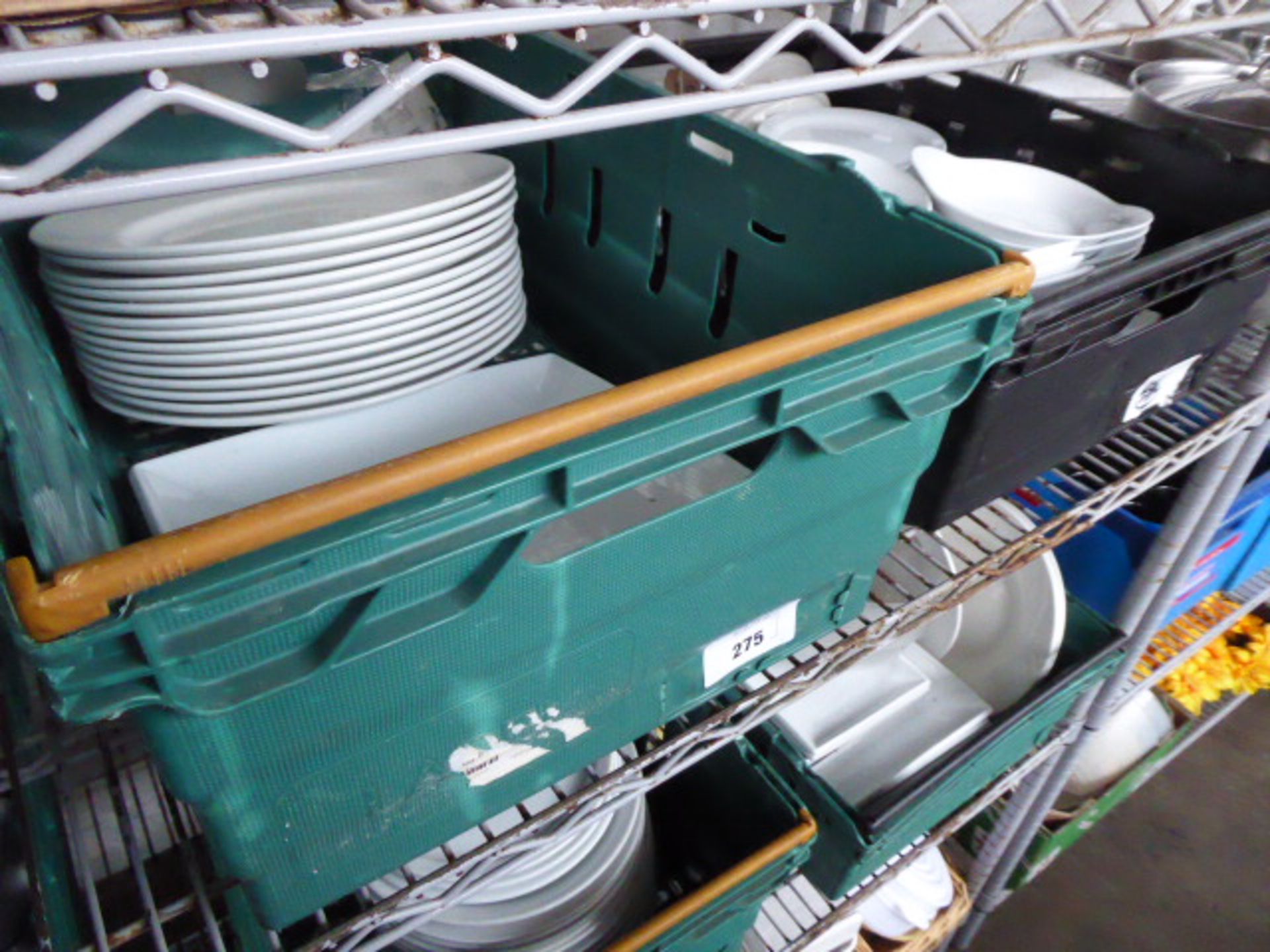 Six trays containing a variety of white crockery including large dinner plates, dinner plates, - Image 2 of 2