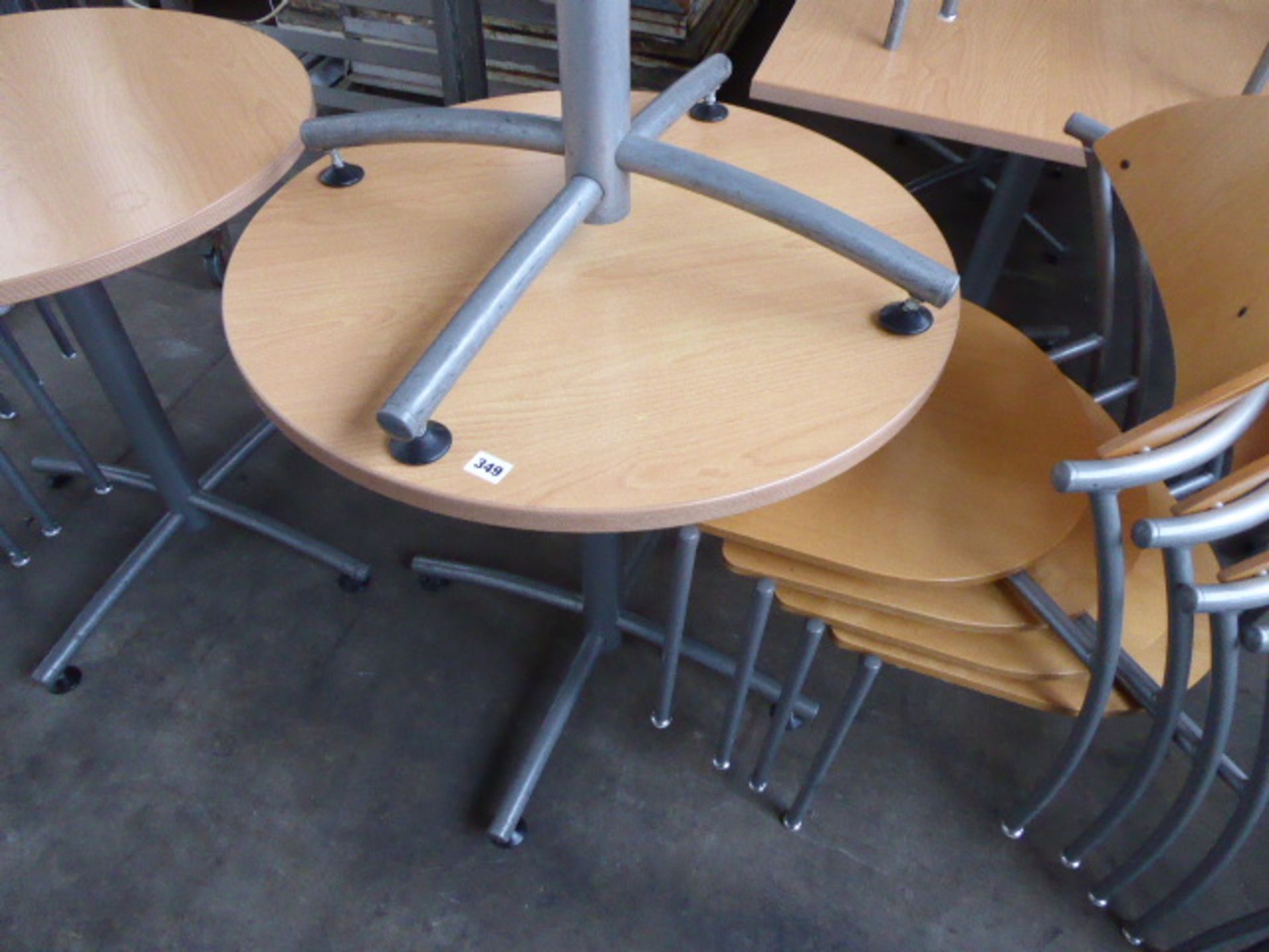 70cm diameter canteen-type table with set of 4 matching EFE stacking chairs