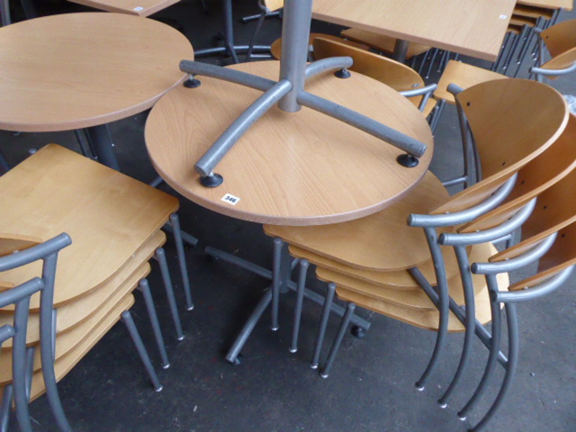 70cm diameter canteen-type table with set of 4 matching EFE stacking chairs