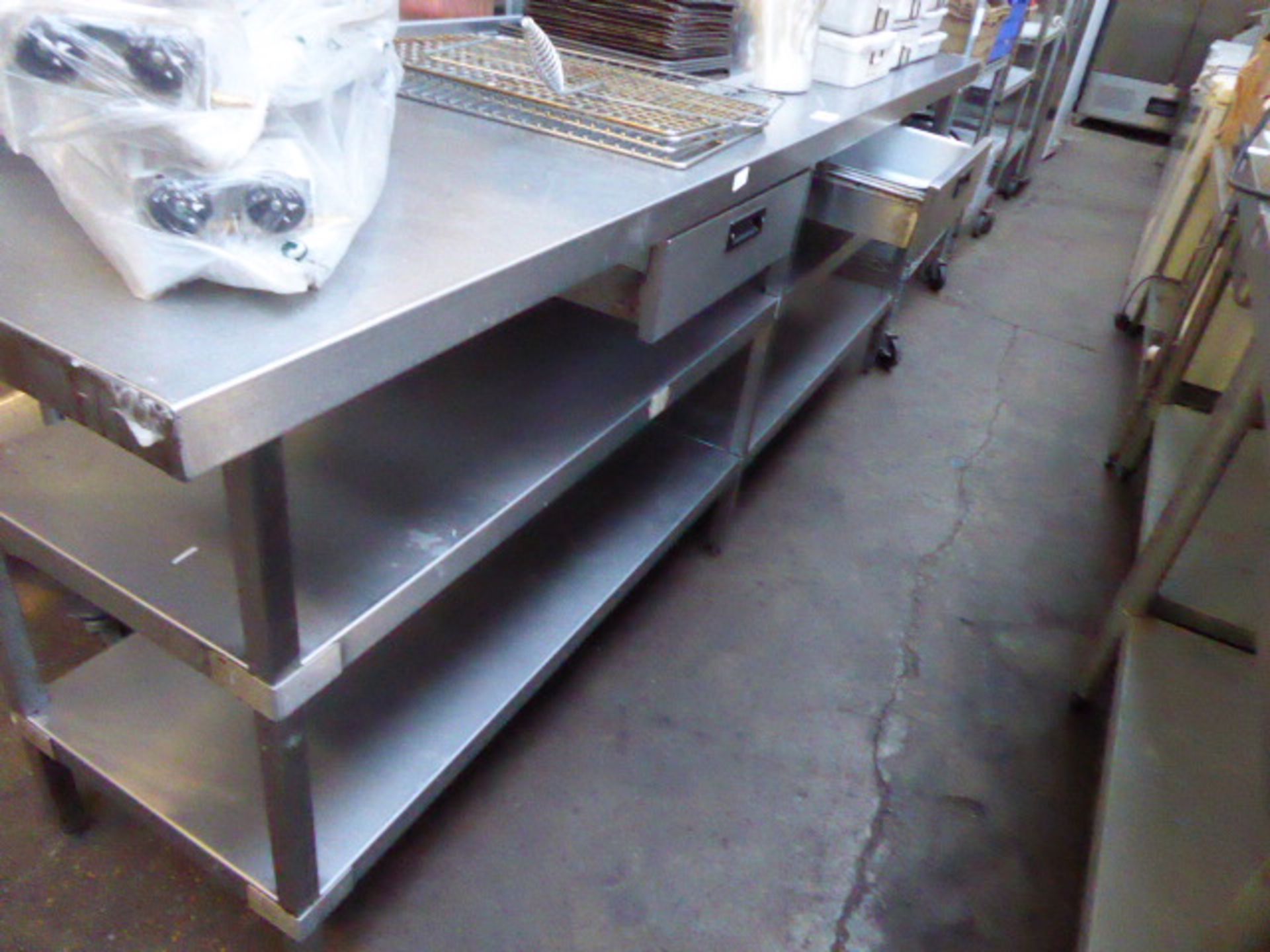 243cm stainless steel preparation table with 2 drawers and shelf under