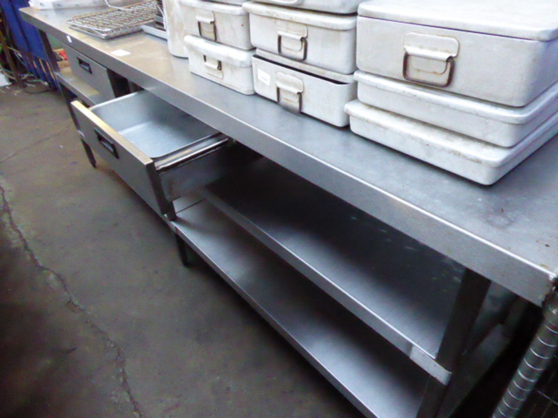 243cm stainless steel preparation table with 2 drawers and shelf under - Image 2 of 2