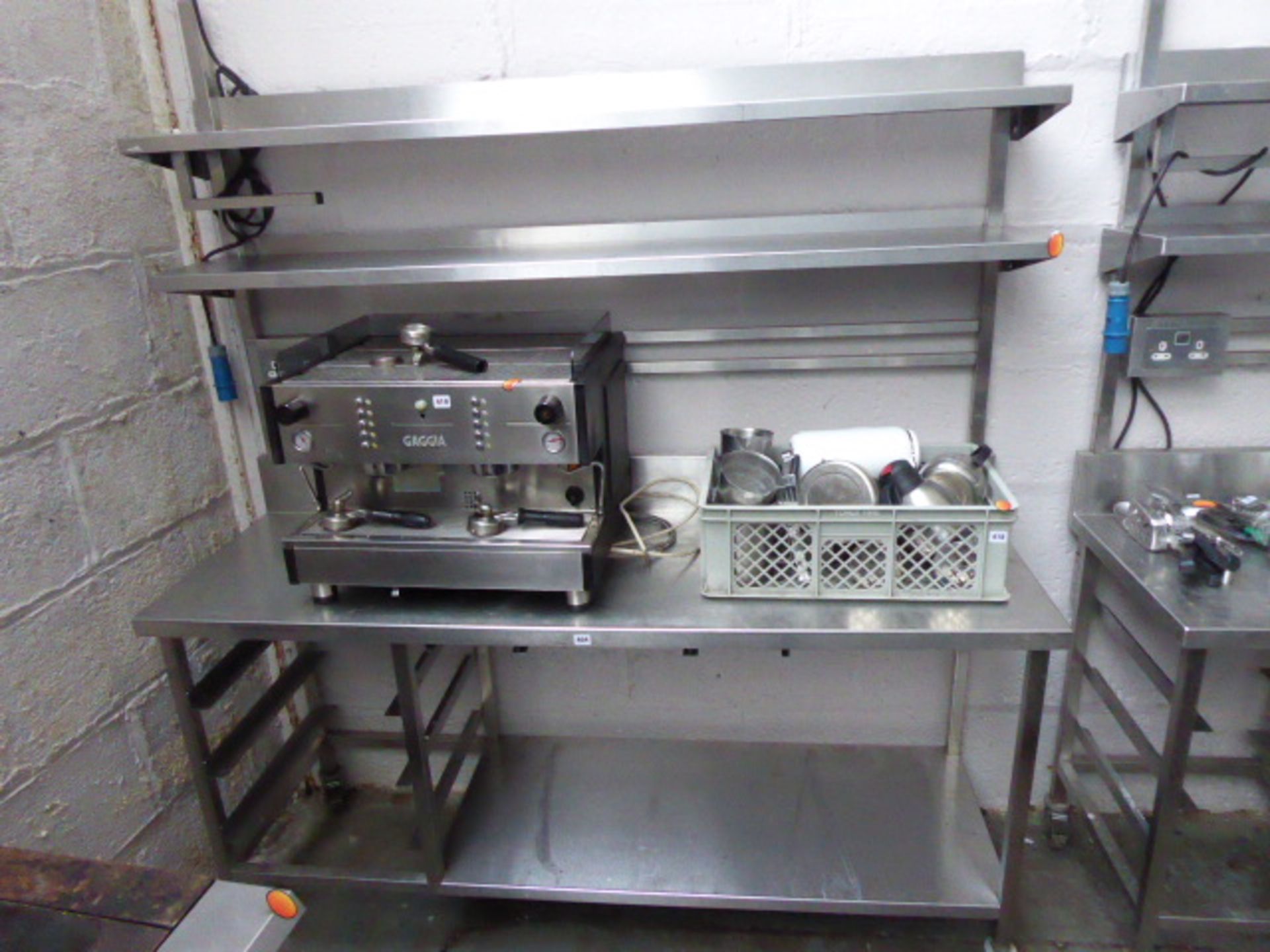 180cm stainless steel mobile preparation station with 2 shelves over and shelf under with space