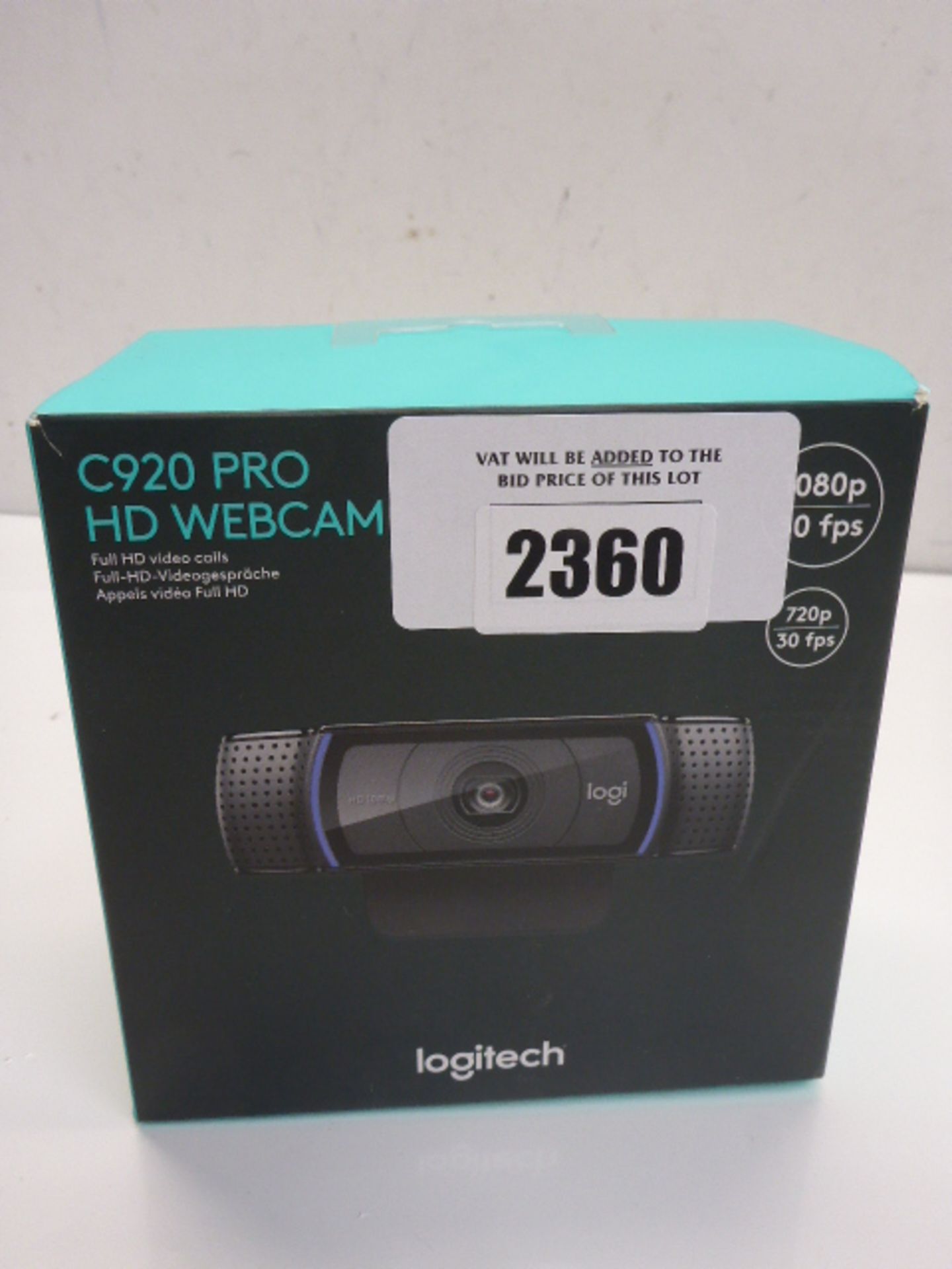 Logitech C920 Pro webcam, boxed.