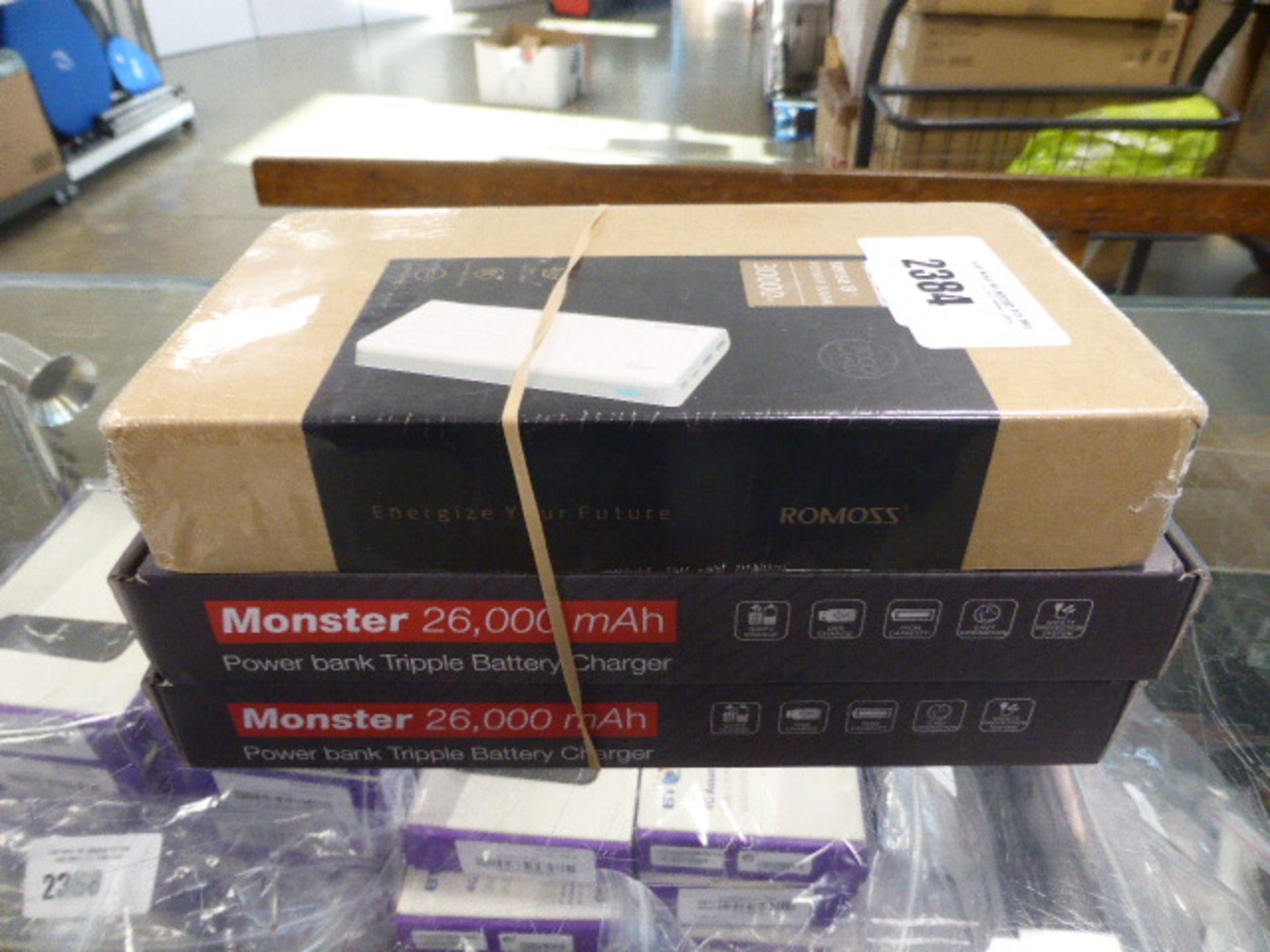 2266 2x Monster 26,000 mAh battery charger and Romoss 30000 mAh power bank