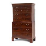 A Georgian mahogany chest-on-chest with eight long graduated drawers, on bracket feet, w.