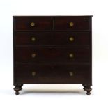 A 19th century mahogany chest of two short over three long drawers on turned feet, w.