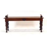 A Victorian mahogany window seat on turned legs, l.