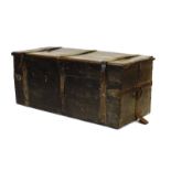 An 17th century and later oak and wrought iron bound chest with ring handles, l.