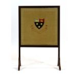 An Edwardian mahogany, strung and needlework fire screen, h.