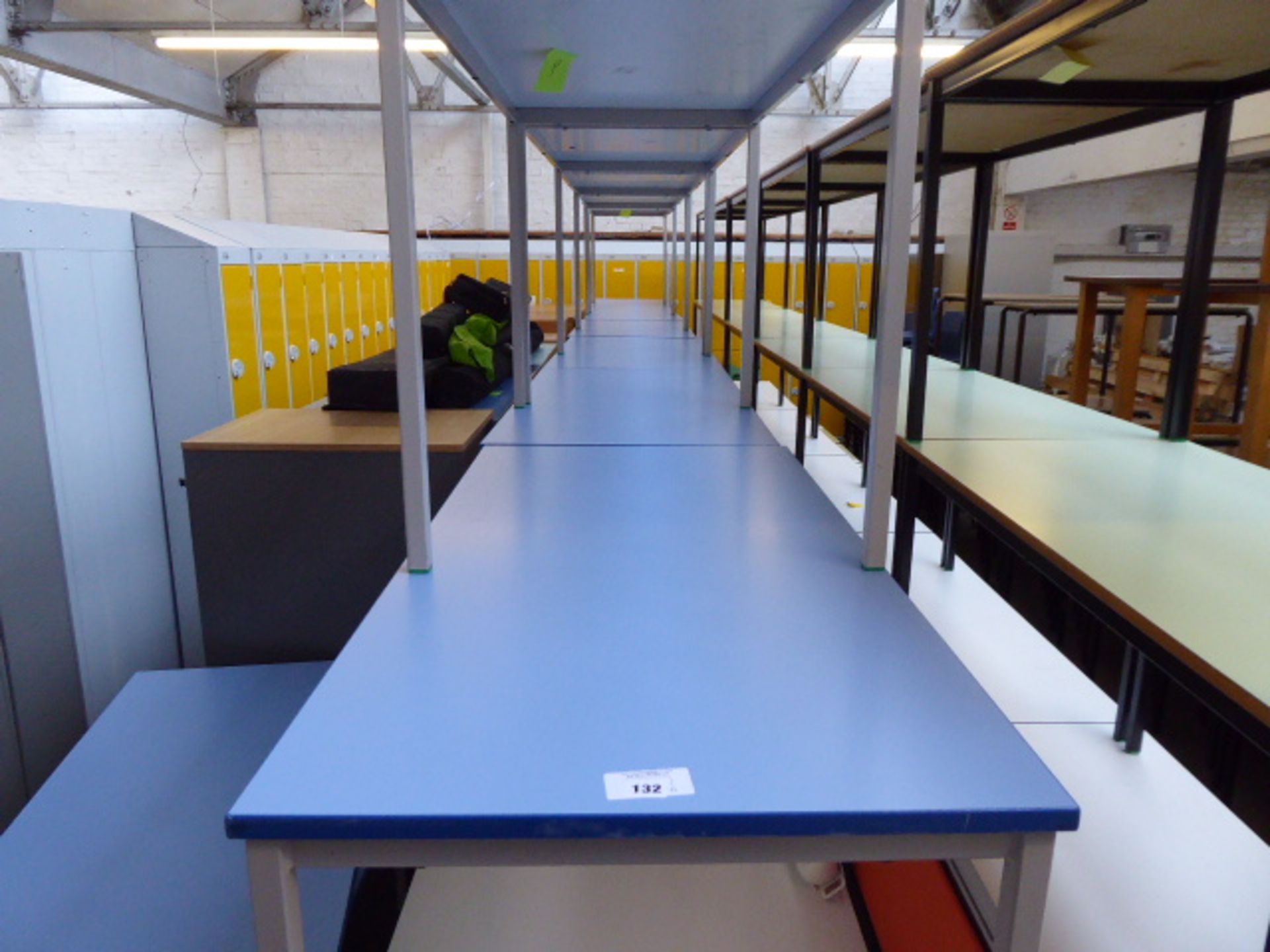 14 blue topped grey metal frame school tables, non stacking, 120cm x 60cm - Image 2 of 2