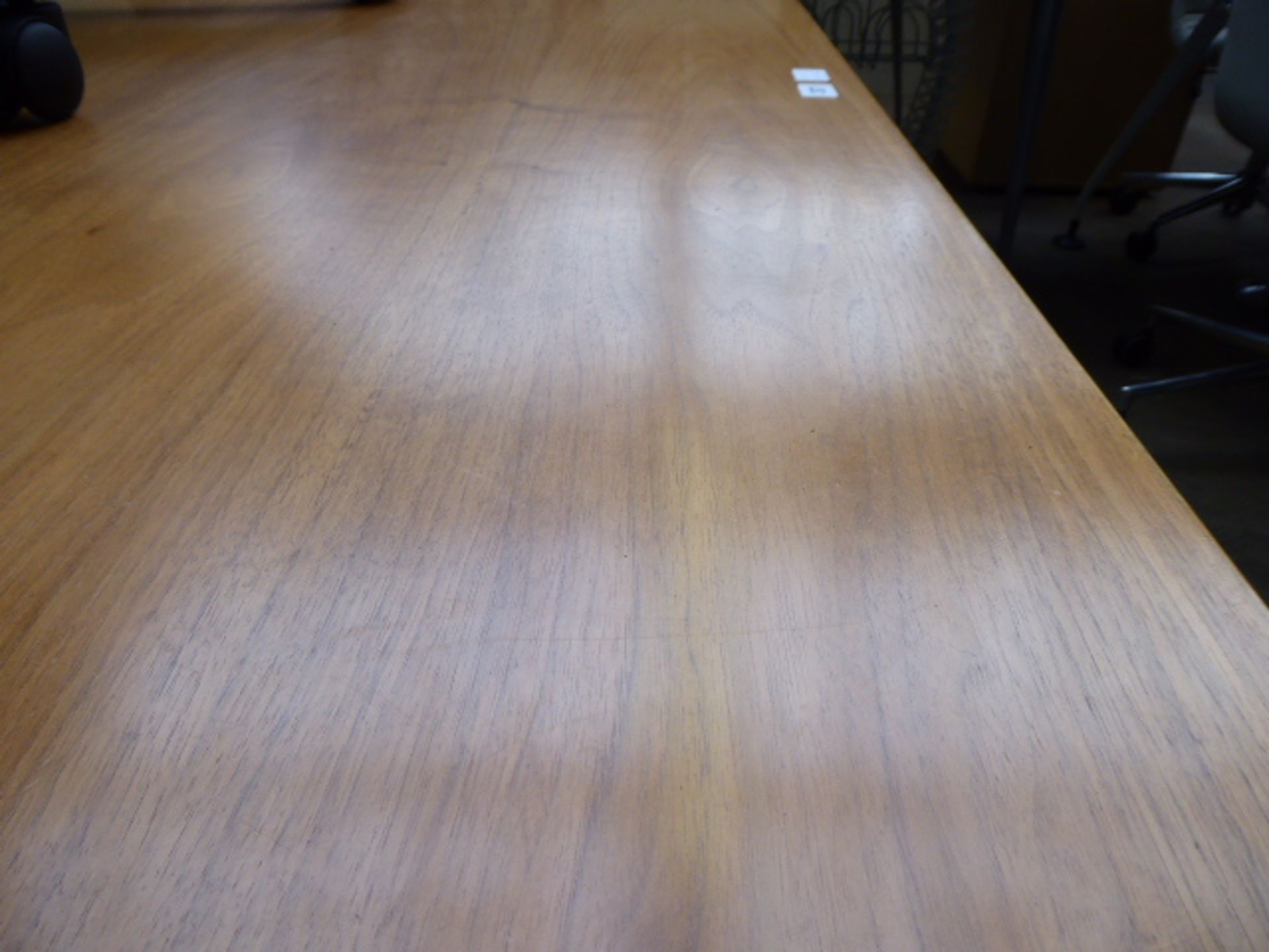 Large teak boardroom table in 3 sections on splayed chrome legs with padded feet, measuring 420cm - Image 2 of 7