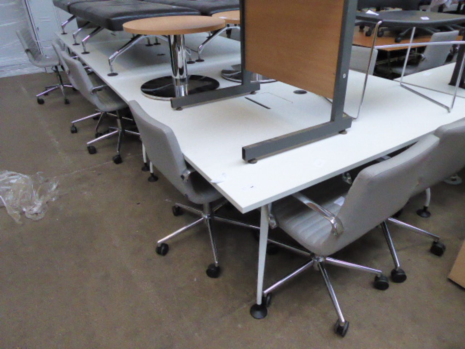 Large 3 section boardroom table on white metal powder coated legs with padded feet, measuring 480 - Image 7 of 7