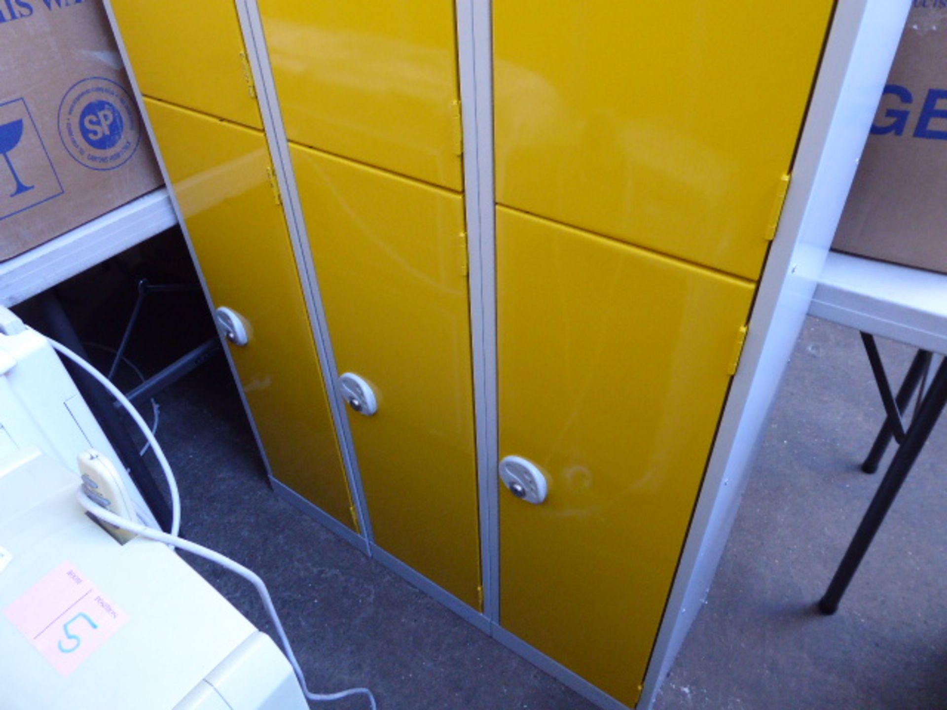 Metal yellow and grey 4 door personal/school lockers each measuring 60cm wide and metal yellow and - Image 2 of 2