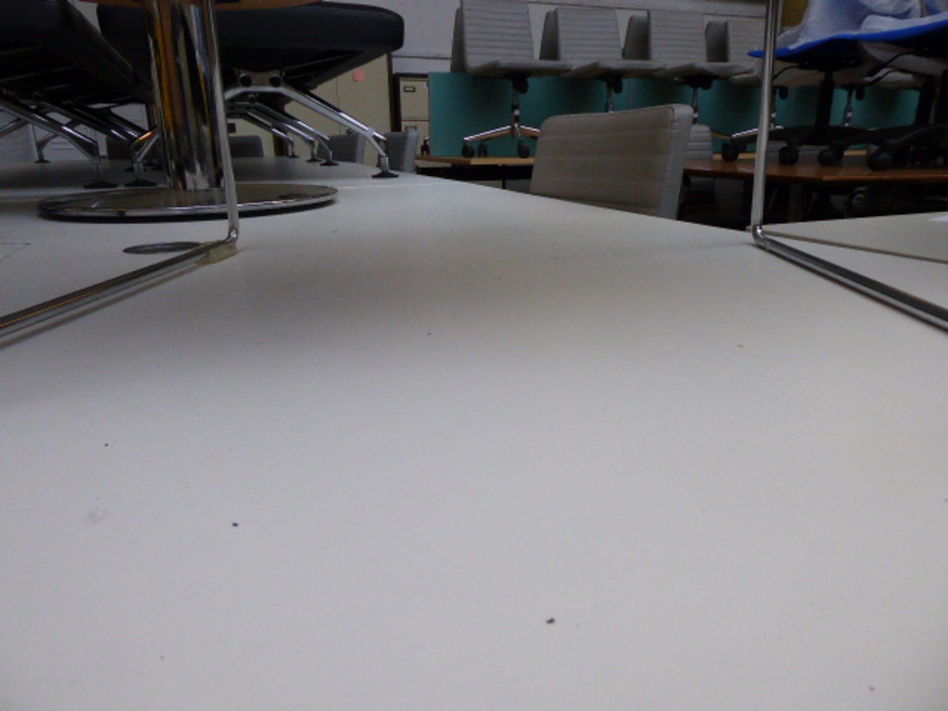 Large 3 section boardroom table on white metal powder coated legs with padded feet, measuring 480 - Image 4 of 7