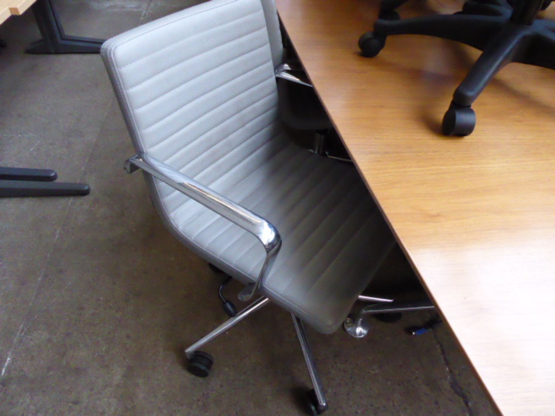 Large teak boardroom table in 3 sections on splayed chrome legs with padded feet, measuring 420cm - Image 3 of 7