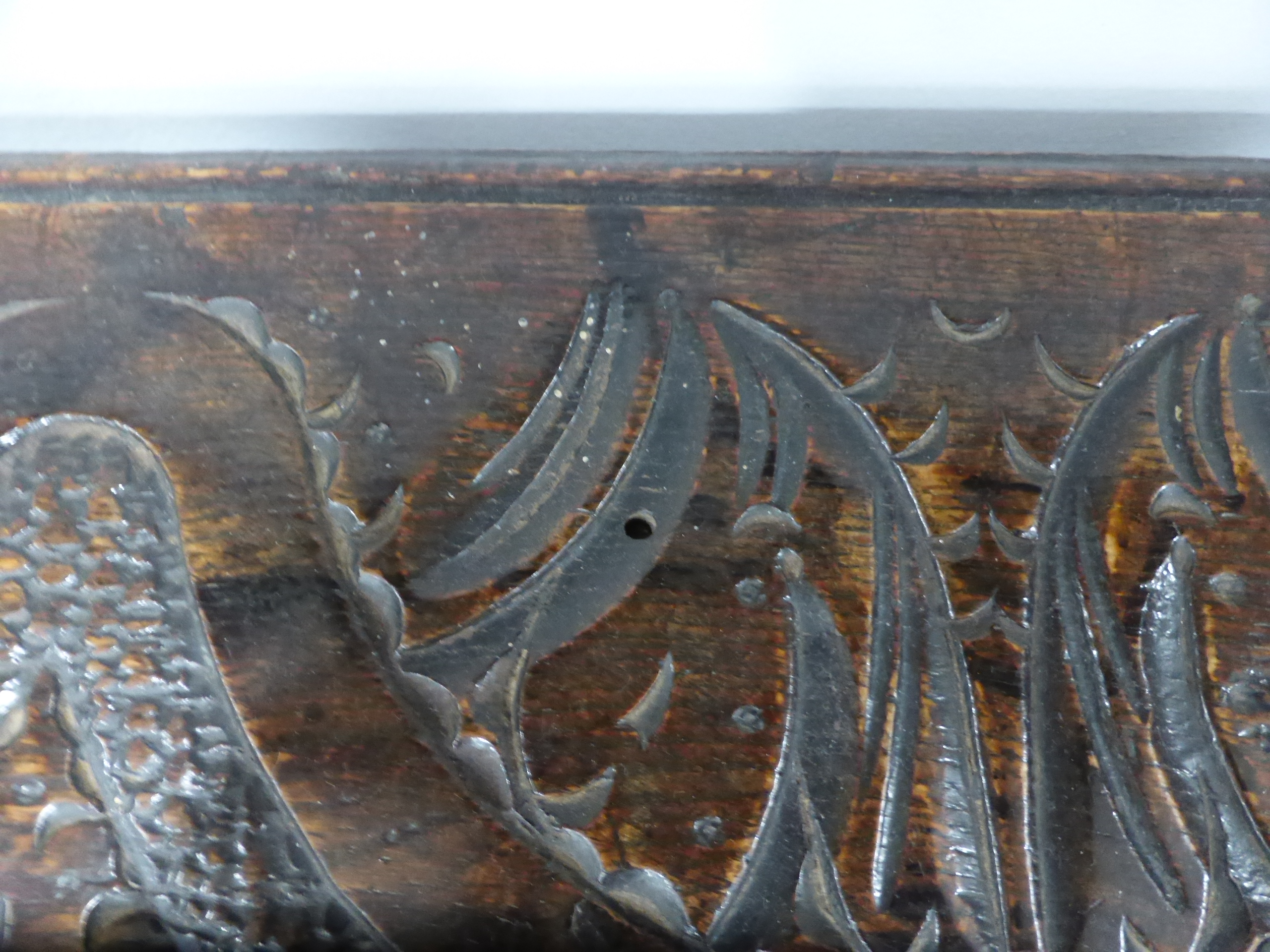 A 17th century and later oak coffer with panelled front and sides, dated 1615, - Image 9 of 19