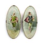 A pair of late 19th/early 20th century porcelain plaques of oval form each hand decorated with a