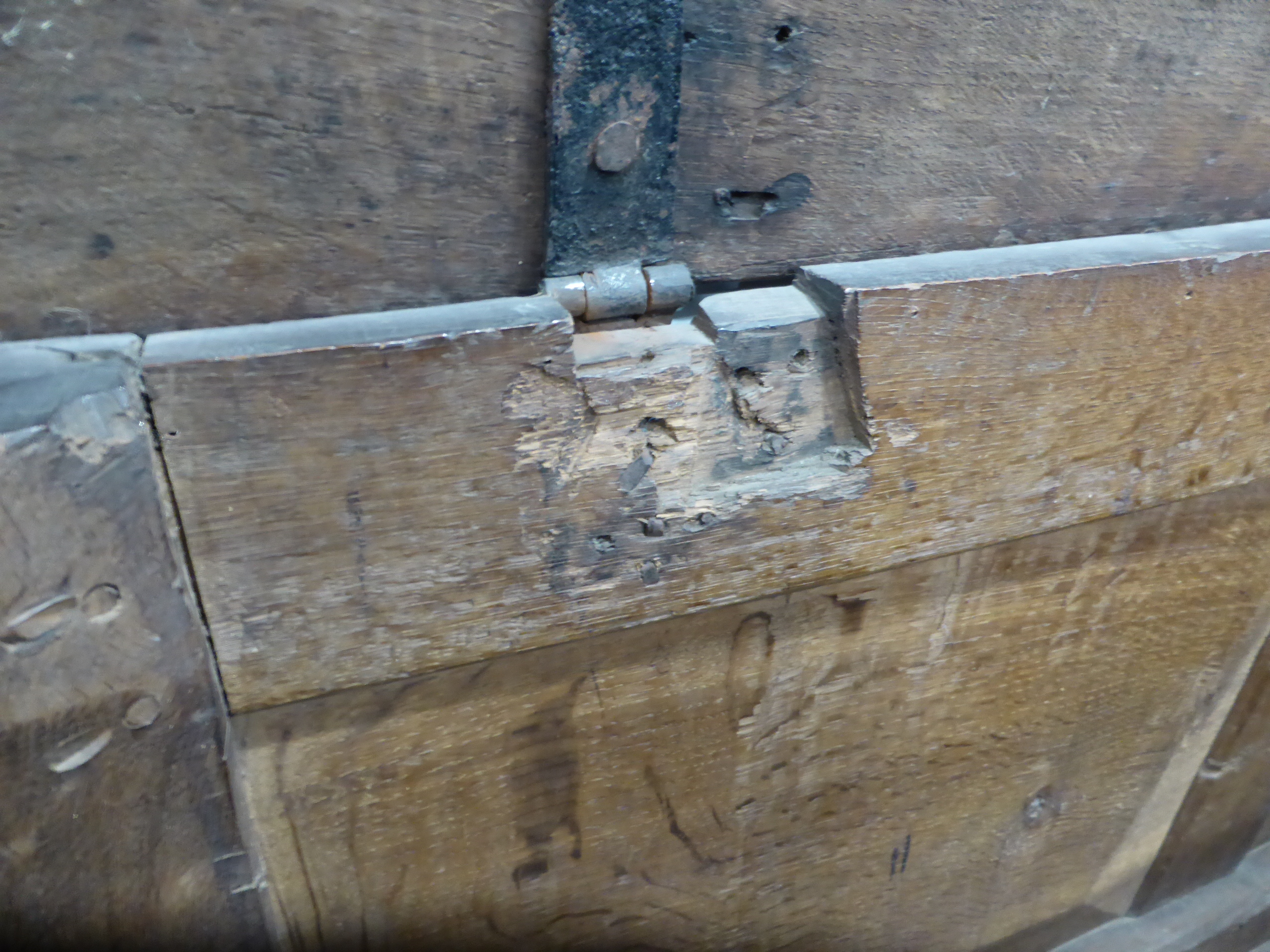 A 17th century and later oak coffer with panelled front and sides, dated 1615, - Image 12 of 19