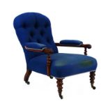 A Victorian mahogany and later button upholstered fireside armchair CONDITION REPORT: