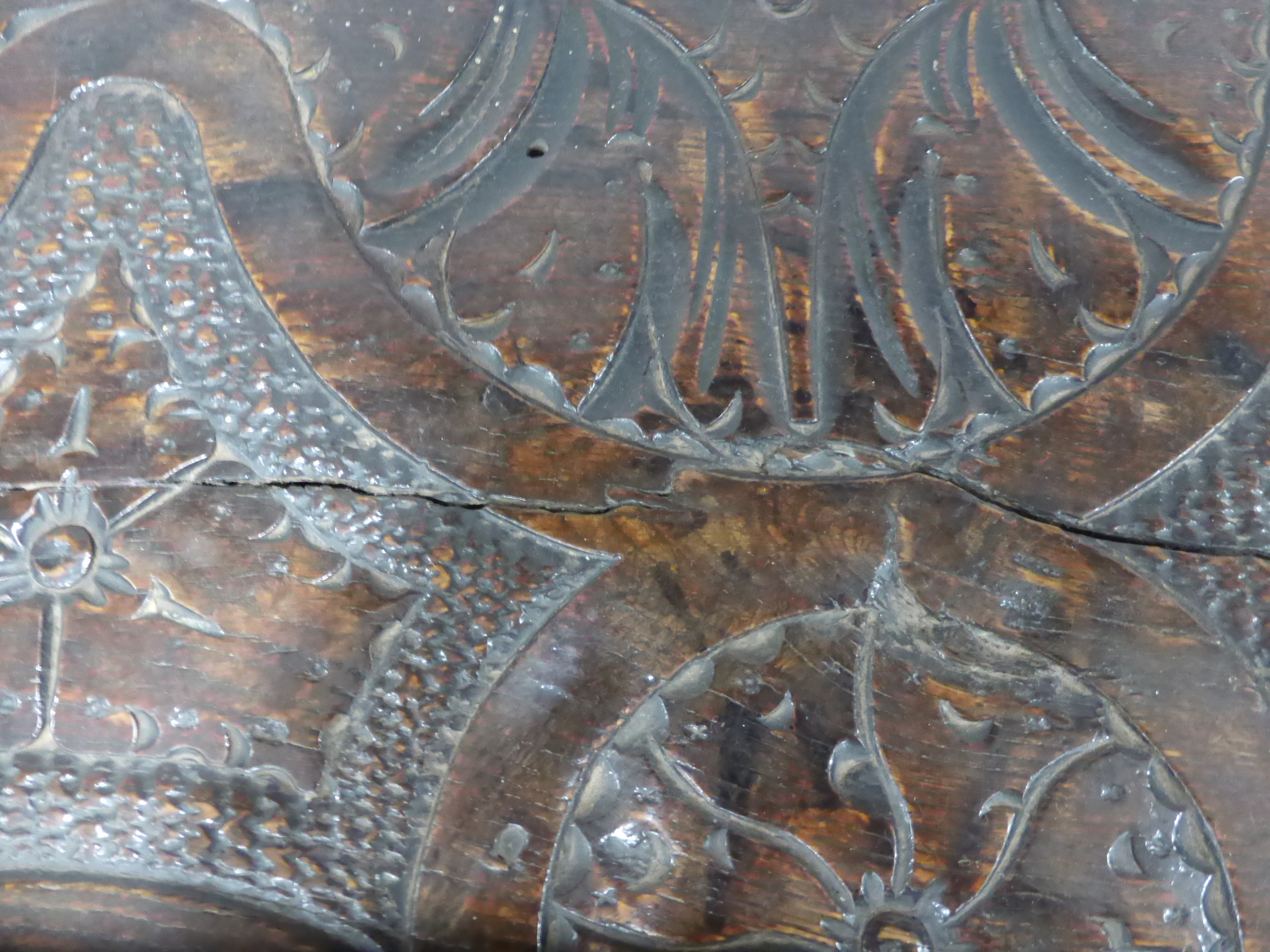 A 17th century and later oak coffer with panelled front and sides, dated 1615, - Image 8 of 19