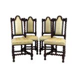 A set of four 19th century mahogany and upholstered dining/side chairs with barley twist supports
