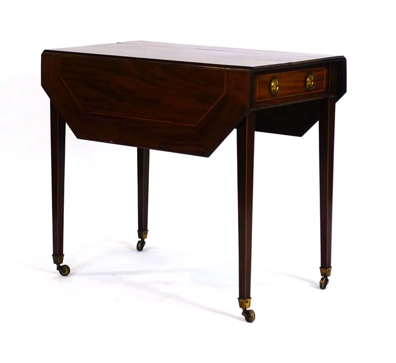 A late 19th century mahogany and strung Pembroke table with a single frieze drawer,