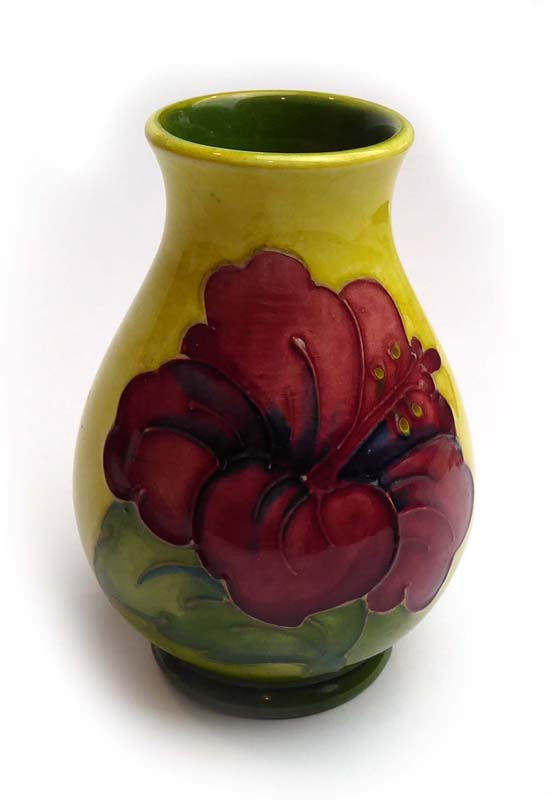 A Moorcroft miniature vase of ovoid form decorated with anemone on a shaded yellow/green ground, h. - Image 2 of 3