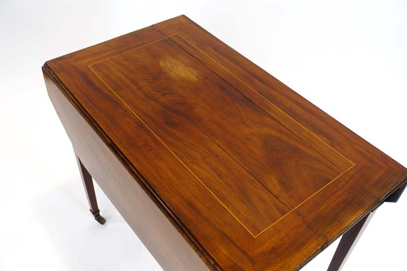 A late 19th century mahogany and strung Pembroke table with a single frieze drawer, - Image 2 of 2