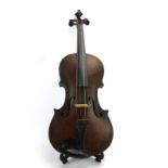 A late 19th/early 20th century students violin with single piece back, bearing 'Stradivarius' label,