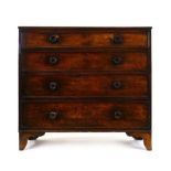 A 19th century mahogany chest of four long graduated drawers on bracket feet, w.