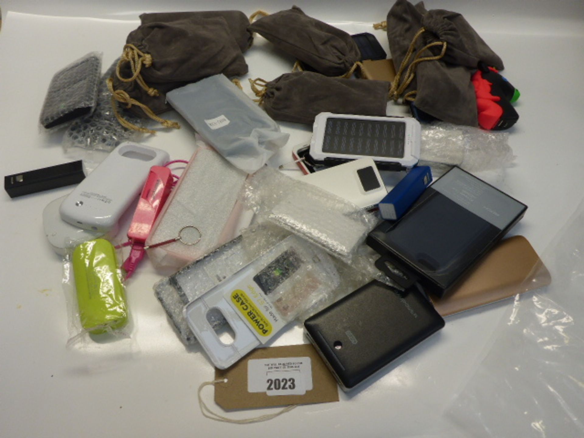Bag of various brand and capacity power banks.