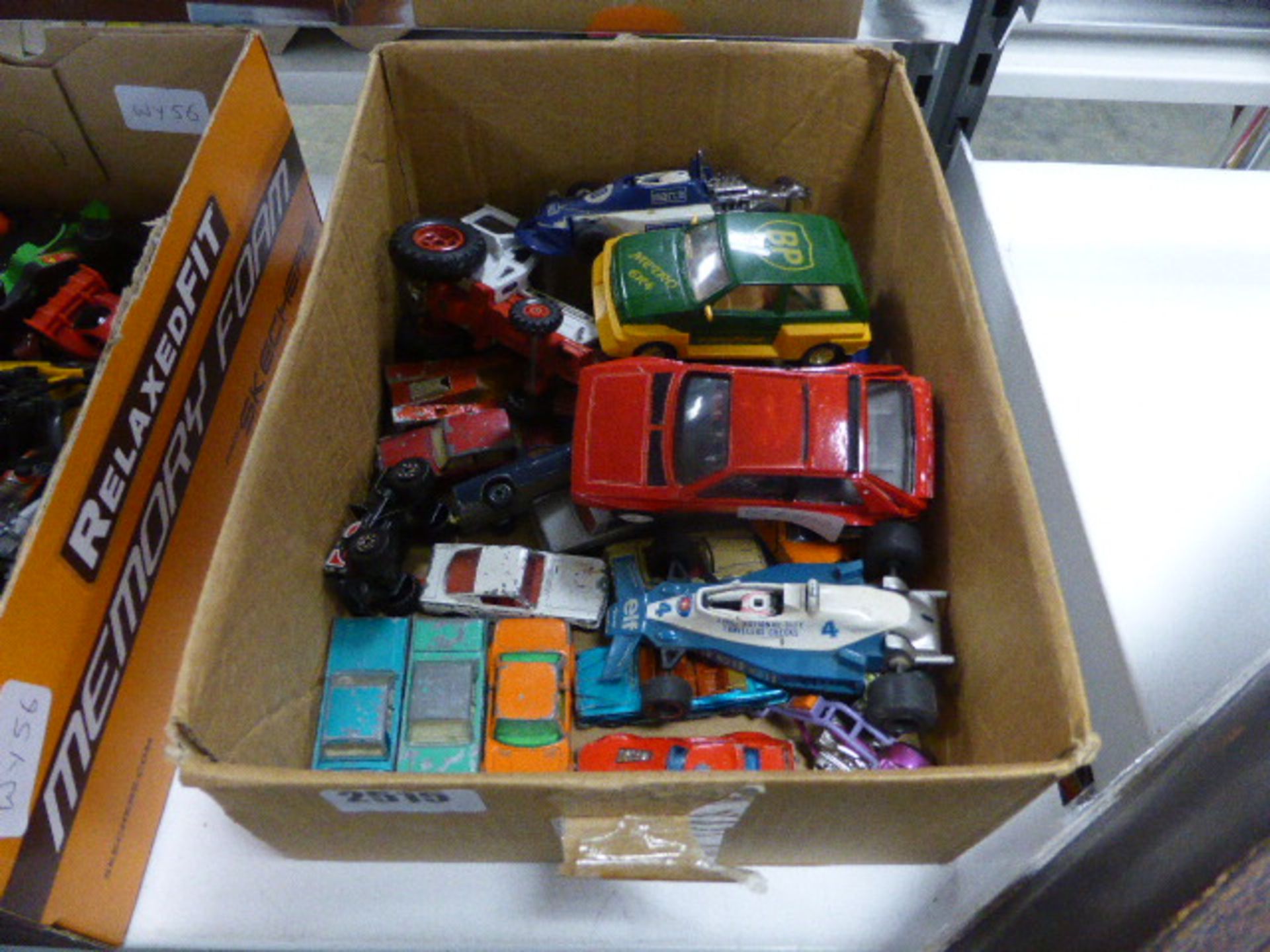 Selection of 4 various scalectrix track cars and various die cast vehicles in box