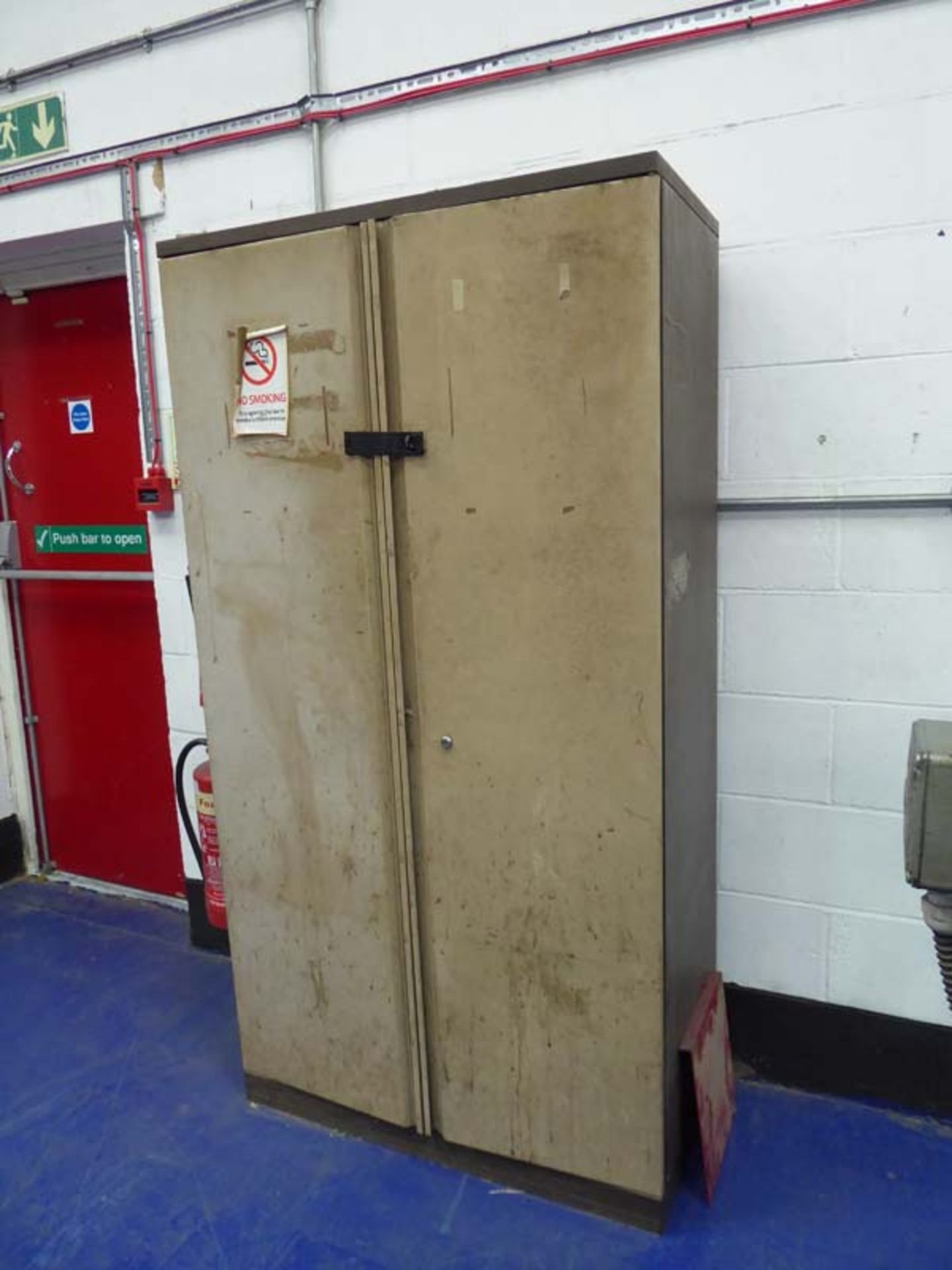 Various metal framed work tables and a double door storage cupboard - Image 3 of 6