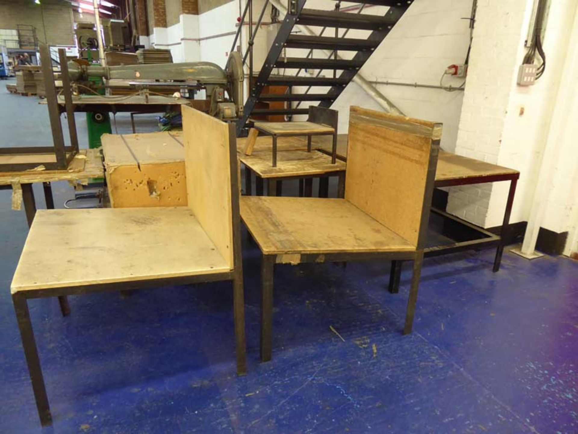 Various metal framed work tables and a double door storage cupboard - Image 2 of 6